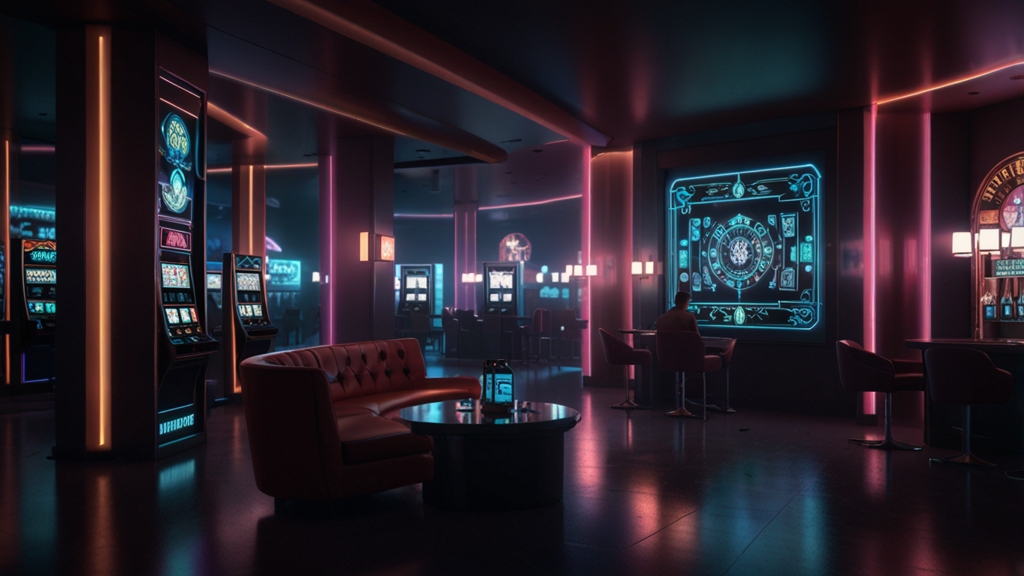 Android phone showing a casino app download screen in a dark neon-lit room