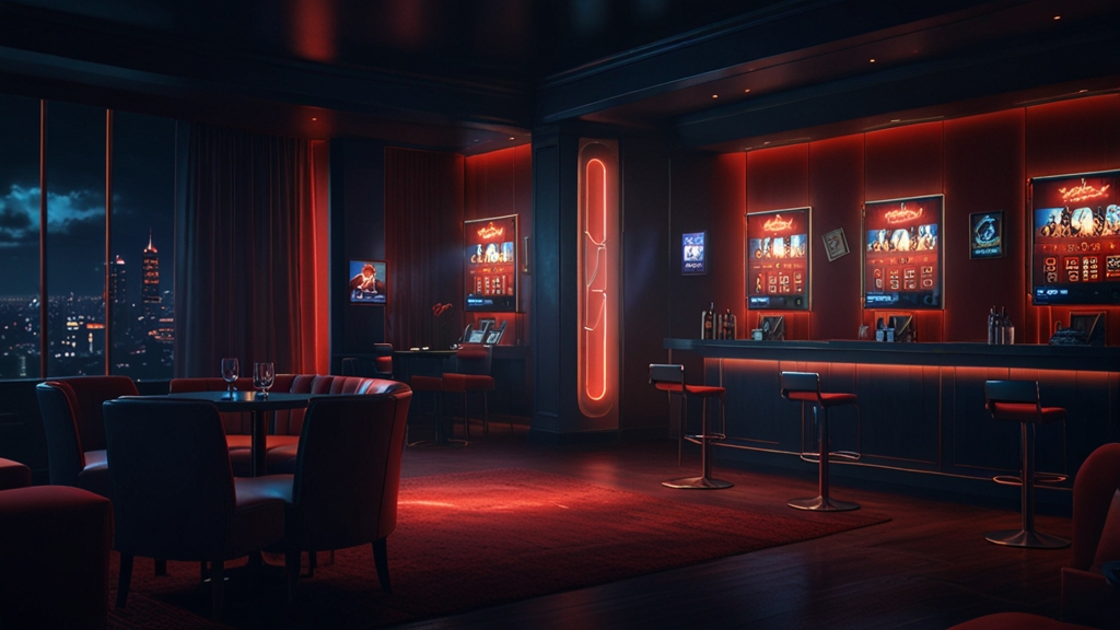 Casino lounge with a player viewing a no deposit bonus offer