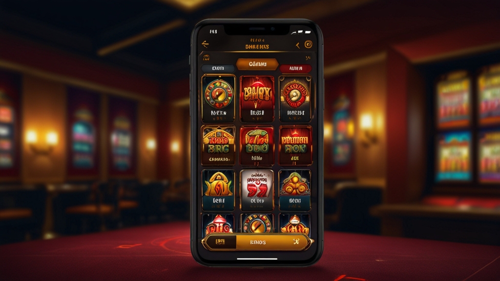 Smartphone displaying a sleek casino lobby with quick menus and bright icons