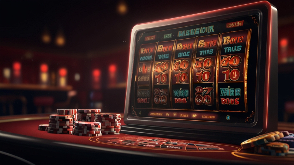 Bonus terms screen next to slot reels and chips